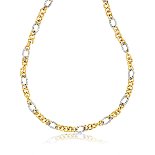 14k Two-Tone Round & Cable Style Link Necklace