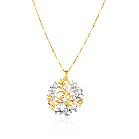 14k Two-Tone Yellow & White Gold Tree of Life Pendant