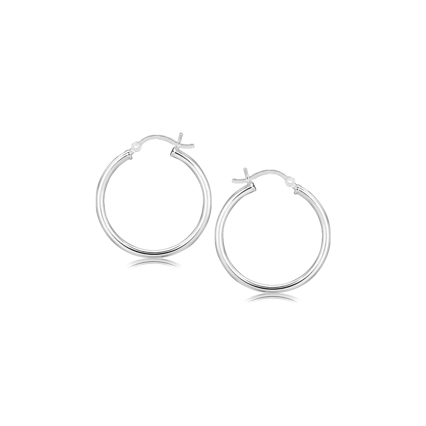 Sterling Silver Rhodium Plated Thin & Polished Hoop Motif Earrings (2x25mm)
