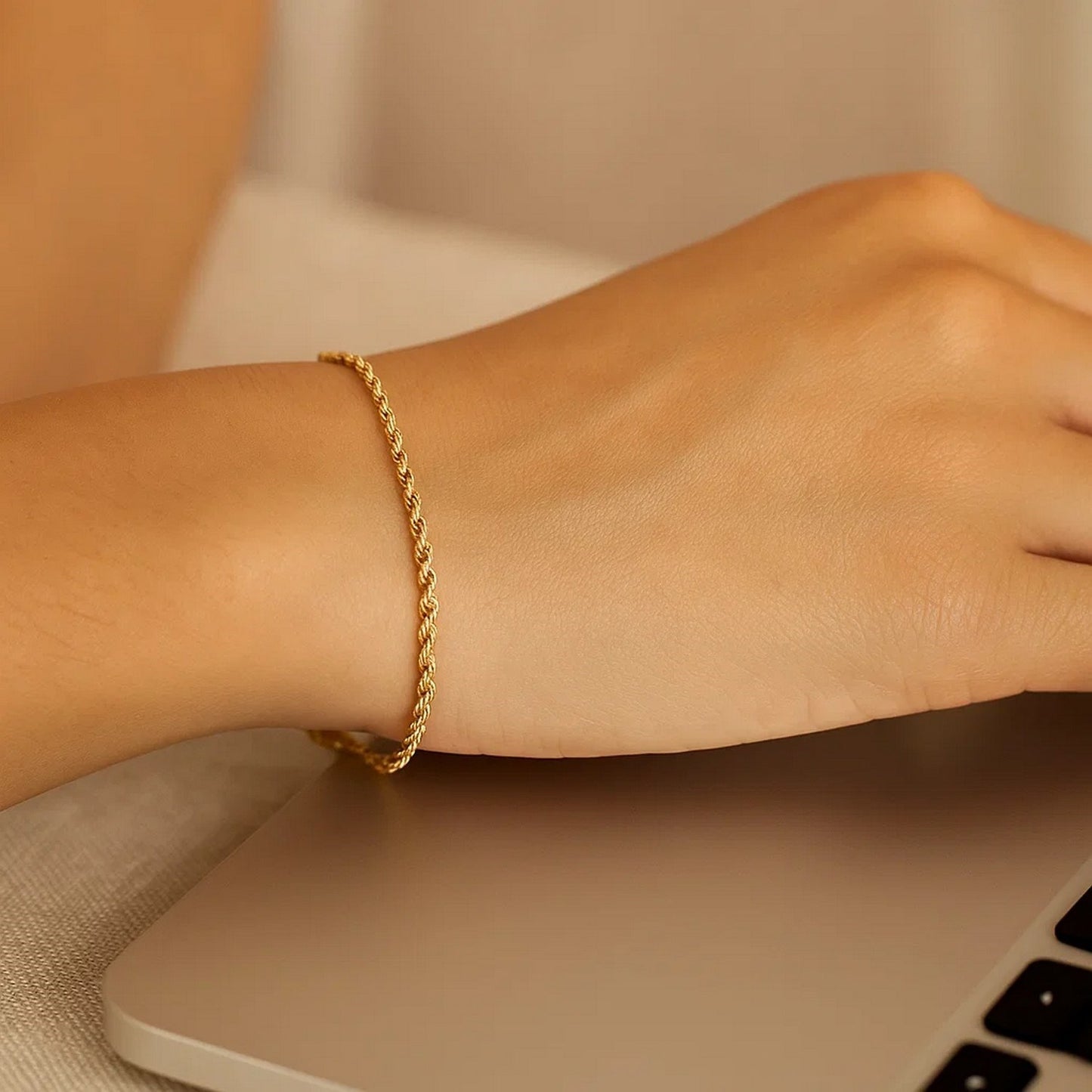 10k Yellow Gold Solid Diamond Cut Rope Bracelet (1.80mm)