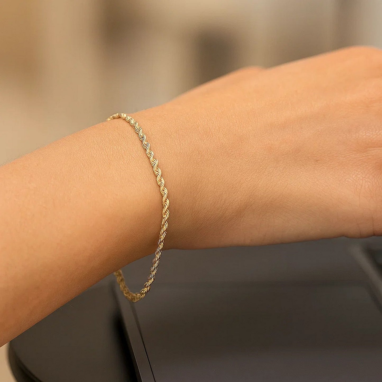 10k Yellow Gold Solid Diamond Cut Rope Bracelet (1.80mm)