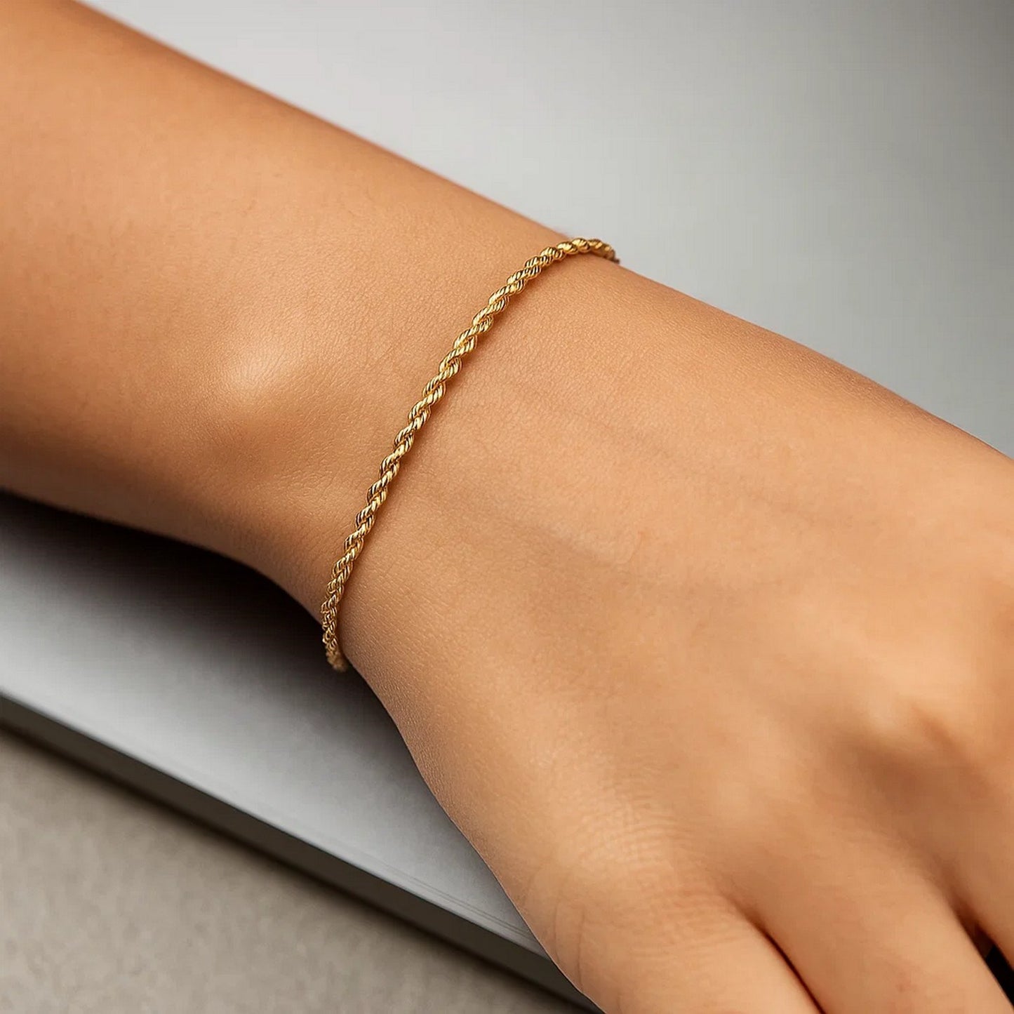 10k Yellow Gold Solid Diamond Cut Rope Bracelet (1.80mm)