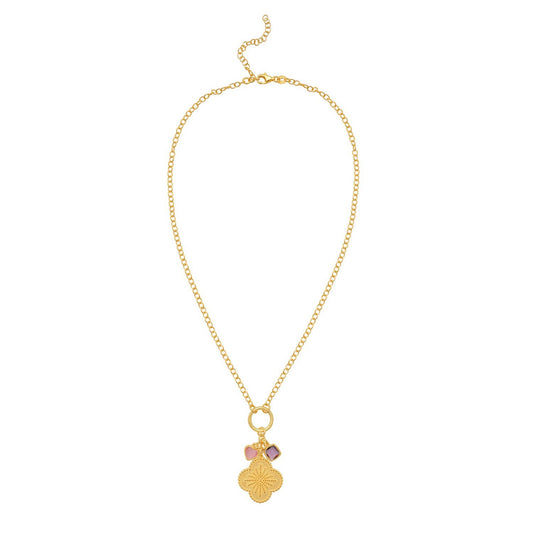 Sterling Silver Gold Plated Flower Cubic Zirconia Charm Necklace