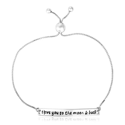 Sterling Silver Adjustable I Love You to the Moon & Back Bracelet