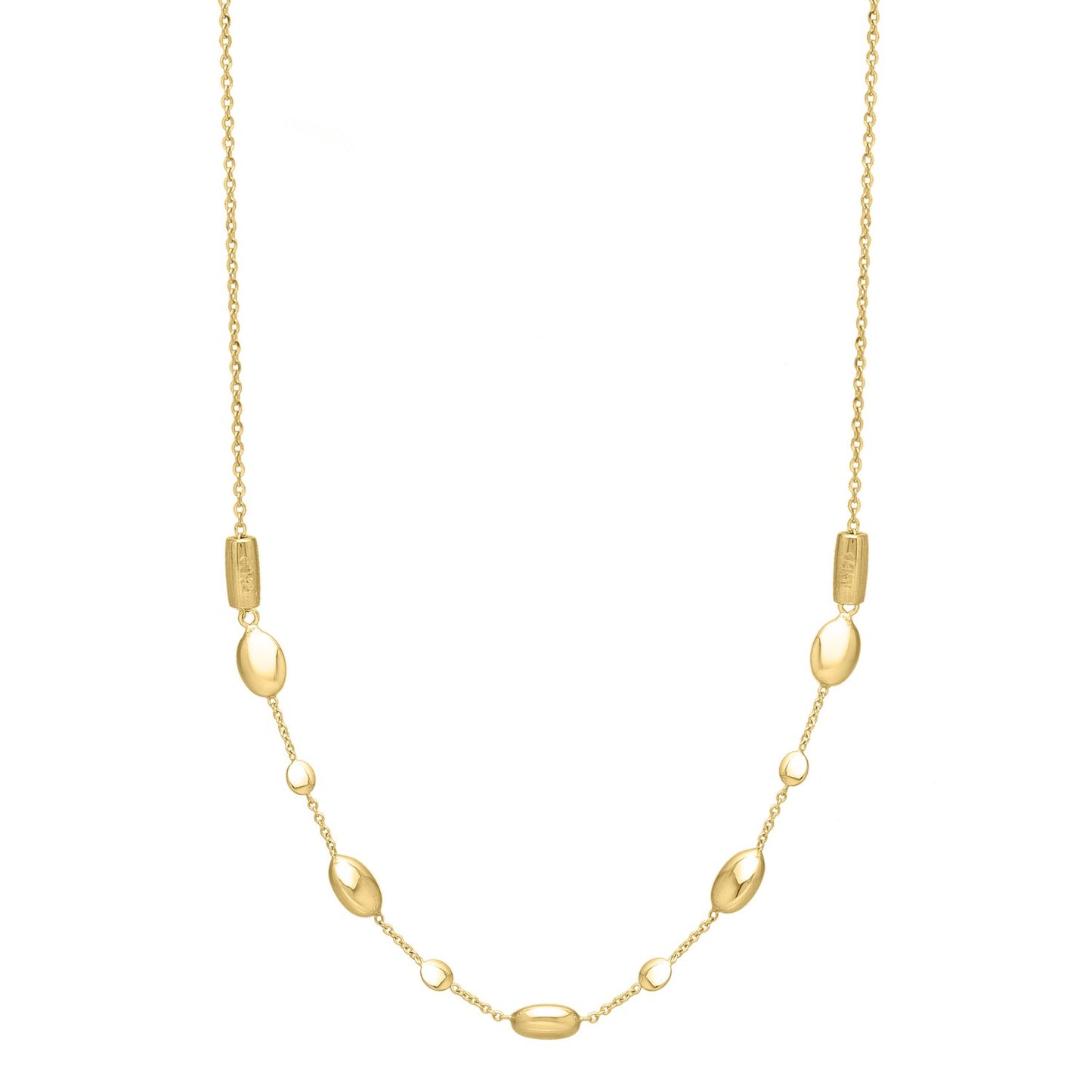 14k Yellow Gold Adjustable Puff Pebble Necklace