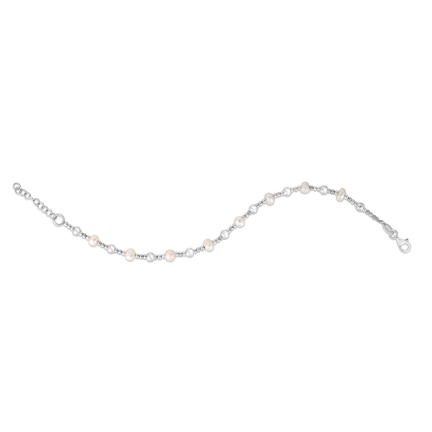 Sterling Silver Rhodium Plated Freshwater Pearl Bead Necklace