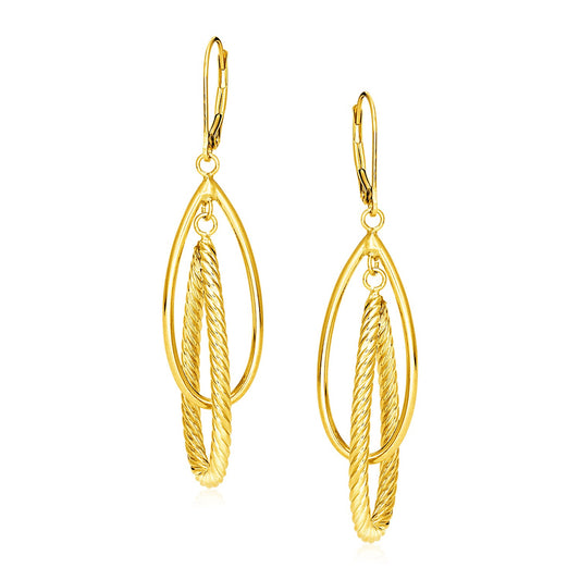 14k Yellow Gold Earrings with & Textured Teardrop Dangles