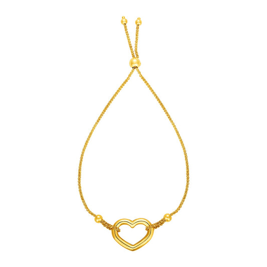 Adjustable Bracelet with Open Heart in 14k Yellow Gold