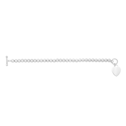 Sterling Silver Rhodium Plated Bead Toggle Heart Bracelet