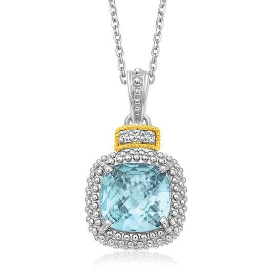 18k Yellow Gold & Sterling Silver Popcorn Sky Blue Topaz & Diamond Pendant