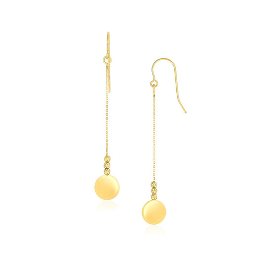 14k Yellow Gold Bead & Disc Drop Earrings