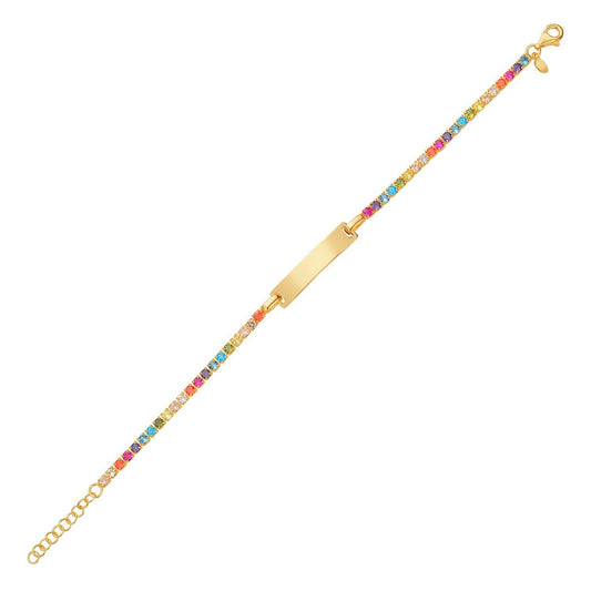 Sterling Silver Gold Plated Rainbow CZ ID Bracelet (2.70 mm)