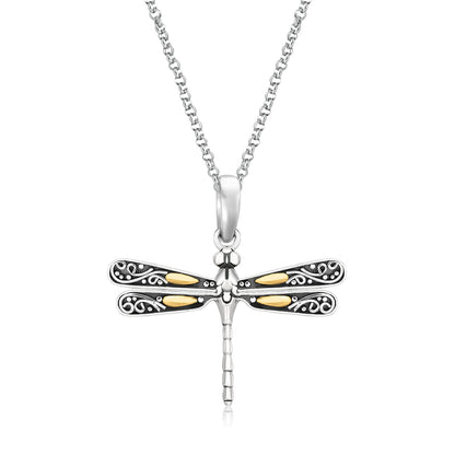 18k Yellow Gold & Sterling Silver Pendant in a Dragonfly Design