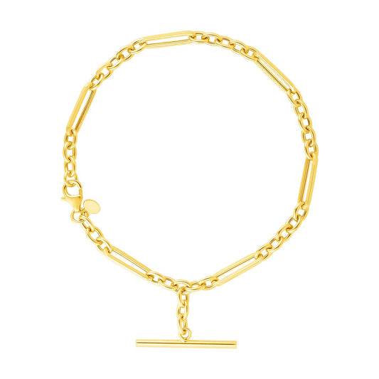 14k Yellow Gold 7 1/5 inch Alternating Oval & Round Chain Bracelet with Toggle