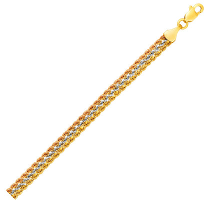 Tri-Toned Multi-Strand Rope Chain Bracelet in 10k Yellow White & Rose Gold