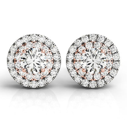 14k White & Rose Gold Round Halo Diamond Earrings (3/4 cttw)