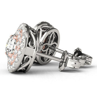 14k White & Rose Gold Round Halo Diamond Earrings (3/4 cttw)