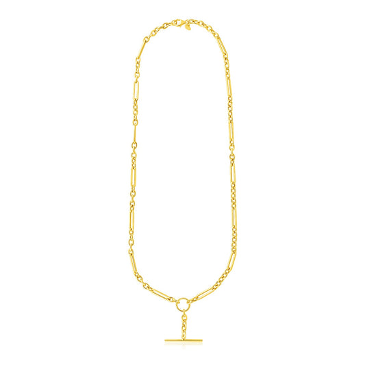 14k Yellow Gold Alternating Oval & Round Chain Necklace with Toggle
