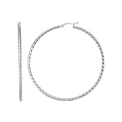 Hoop Earrings with Twist Texture in Sterling Silver(50mm)