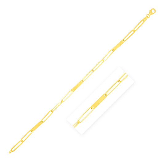 14k Yellow Gold 7 inch Alternating Paperclip Chain Link & Gold Bar Bracelet
