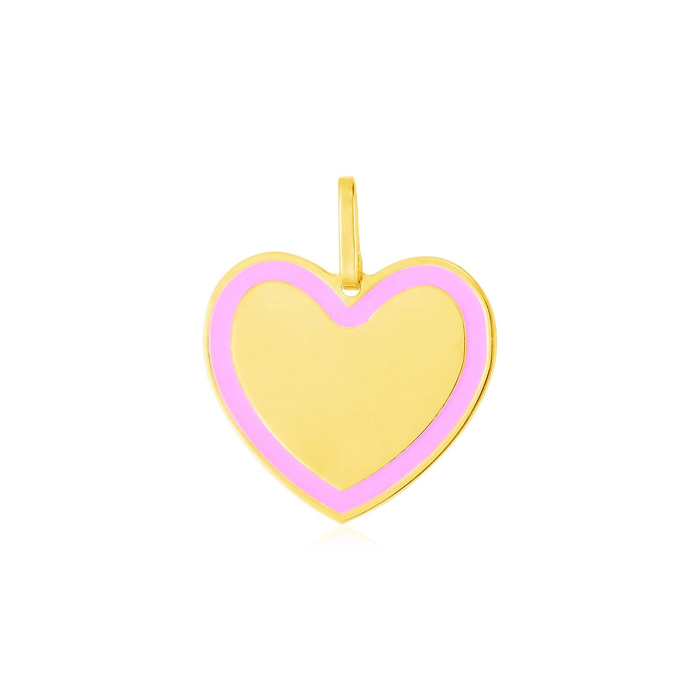 14k Yellow Gold & Pink Enamel Heart Pendant