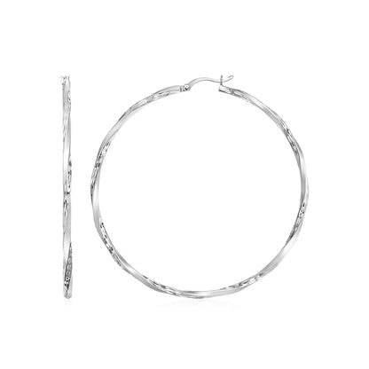 Matte & Textured Twisted Hoop Earrings in Sterling Silver(50mm)