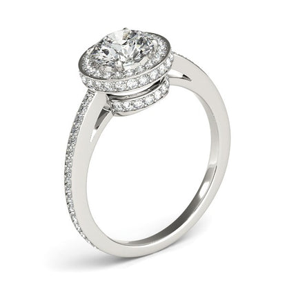 14k White Gold Round Diamond Engagement Ring with Pave Set Halo (1 1/2 cttw)