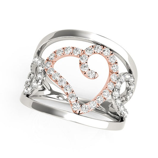 Heart Motif Filigree Style Diamond Ring in 14k White & Rose Gold (1/4 cttw)