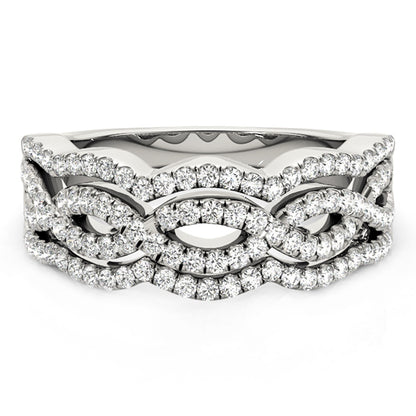 Diamond Studded Ring with Four Curves in 14k White Gold (5/8 cttw)