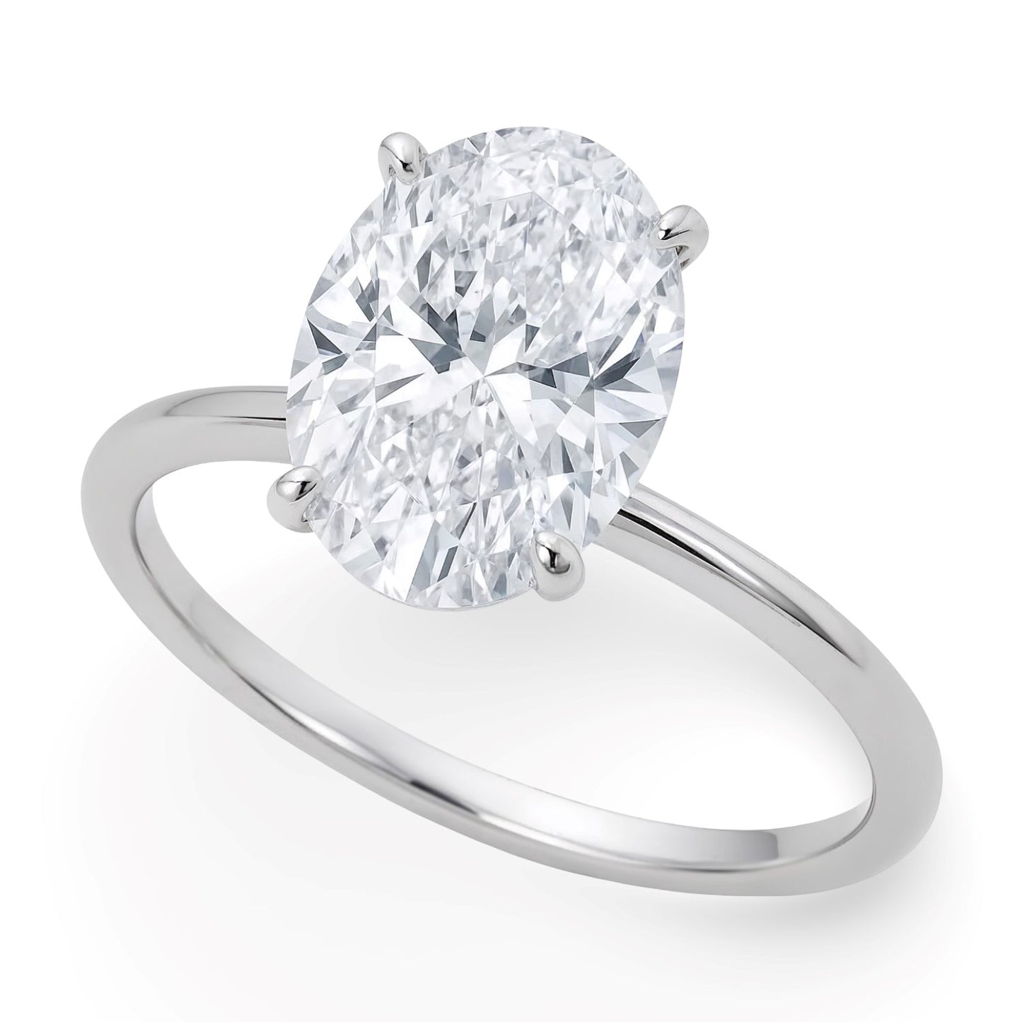 5 Carat Oval Lab Grown IGI G/VS1 Diamond Solitaire Ring in 10K White Gold