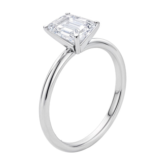 2 Carat Emerald Lab Grown IGI G/VS1 Diamond Solitaire Ring in 14K White Gold