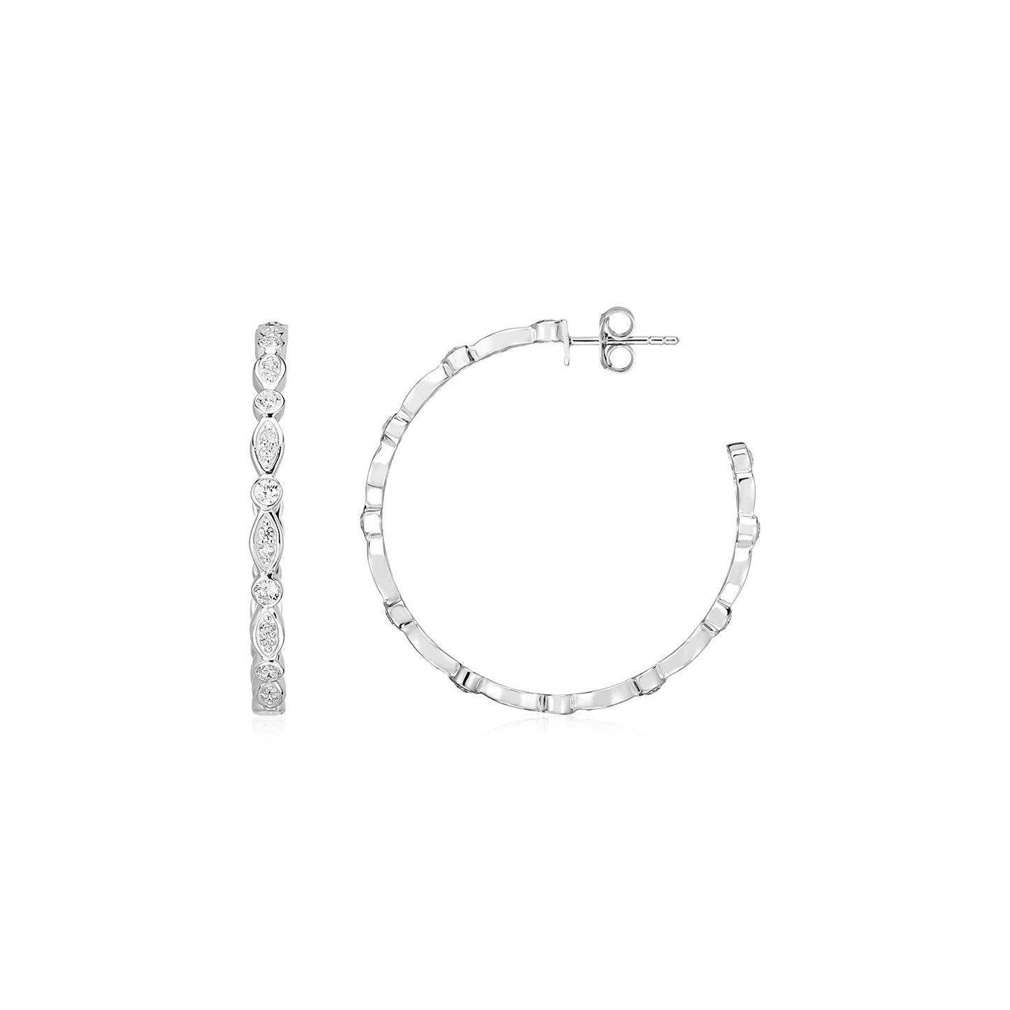 Sterling Silver Hoop Earrings with Round & Marquise Cubic Zirconias(2x30mm)