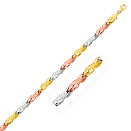14k Tri-Color Gold & Textured X Link Bracelet