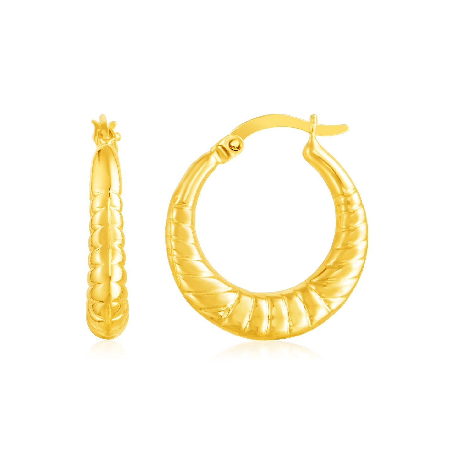 14k Yellow Gold Puffed & Scalloped Hoop Earrings