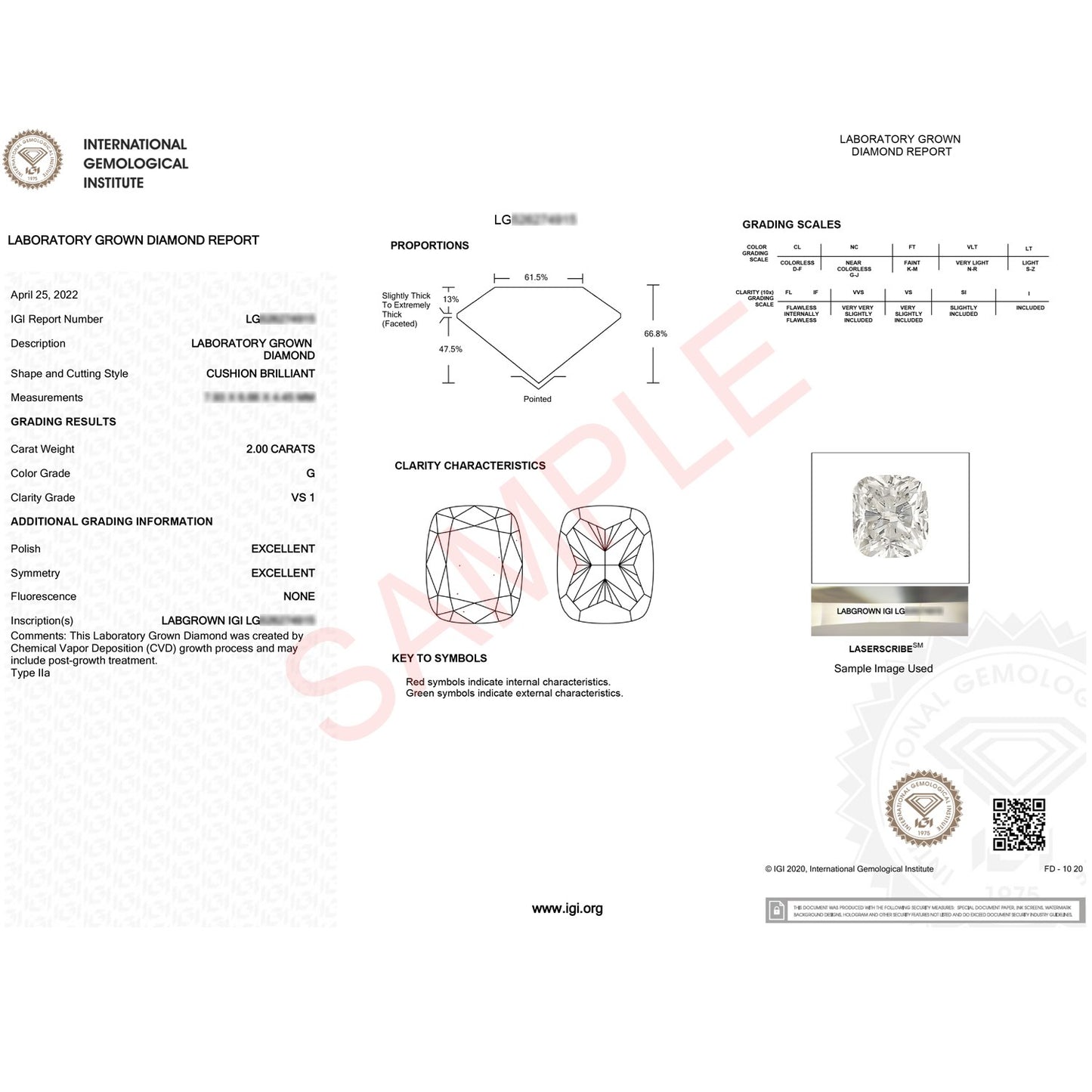 2 Carat Cushion Lab Grown IGI G/VS1 Diamond Solitaire Ring in 10K White Gold