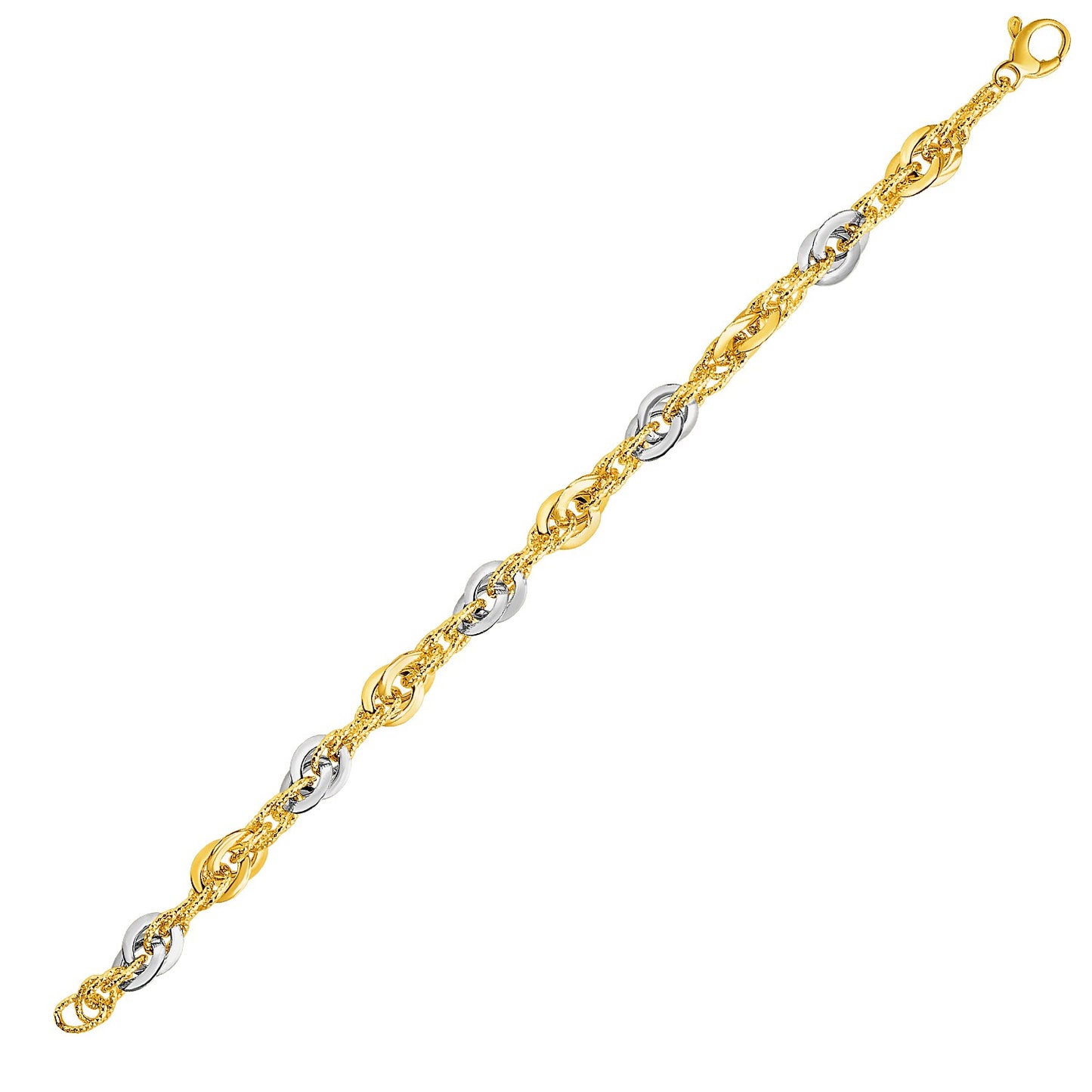 14k Two-Tone Yellow & White Gold Double Link Textured Bracelet