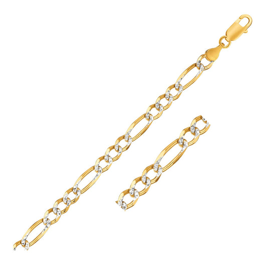 14K Yellow Gold Solid Pave Figaro Chain (7.10 mm)