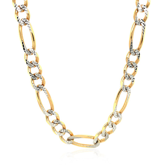 14K Yellow Gold Solid Pave Figaro Chain (7.10 mm)