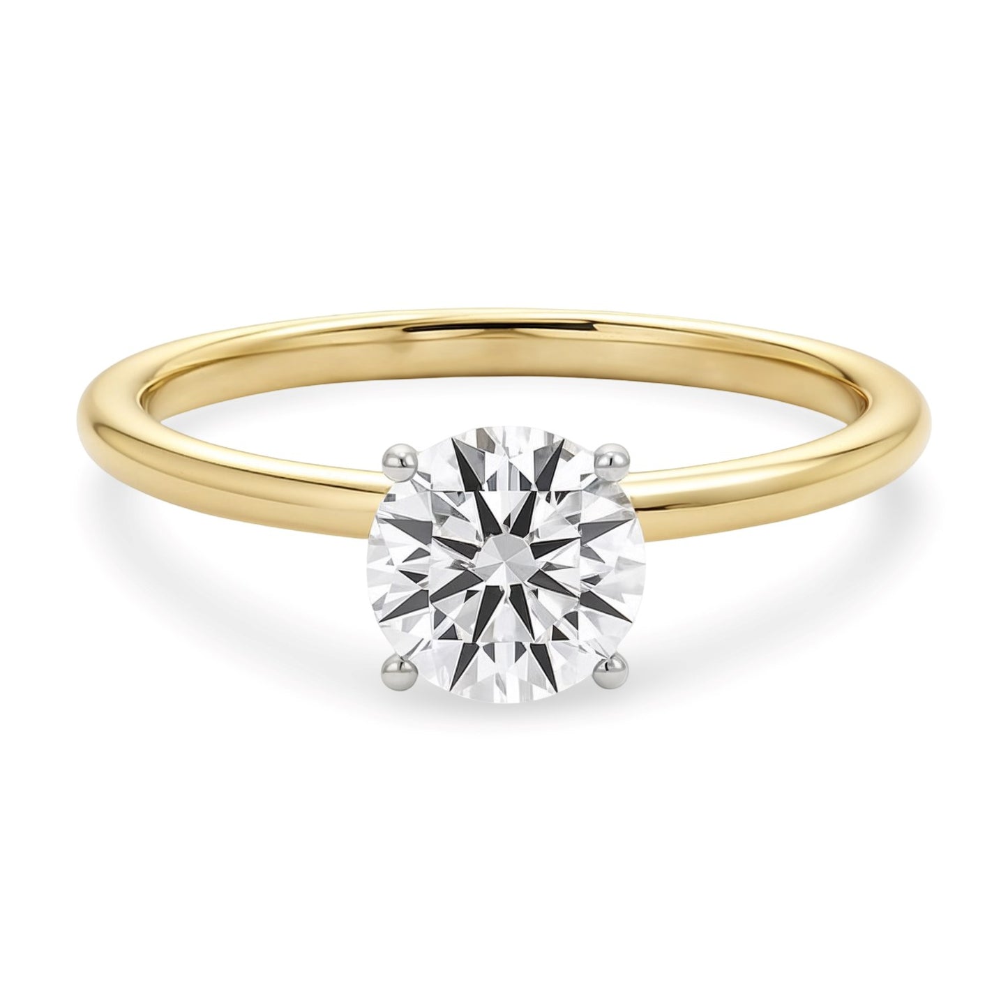 1 Carat Round Lab Grown IGI G/VS1 Diamond Solitaire Ring in 14K Yellow Gold