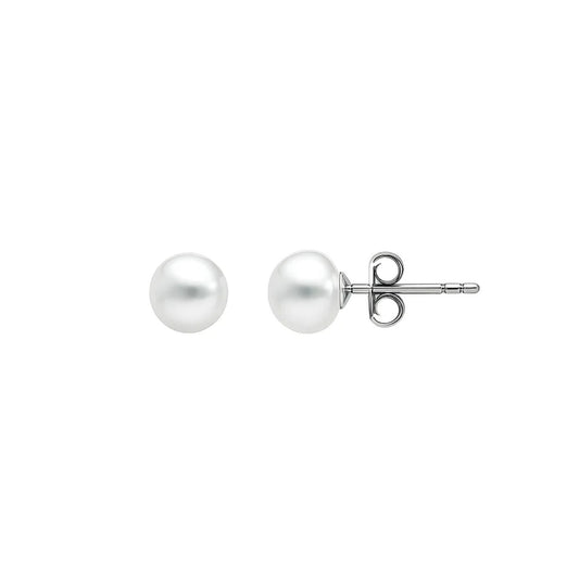 White Freshwater Cultured Pearl Stud Earrings in 14K White Gold (4.00 mm)