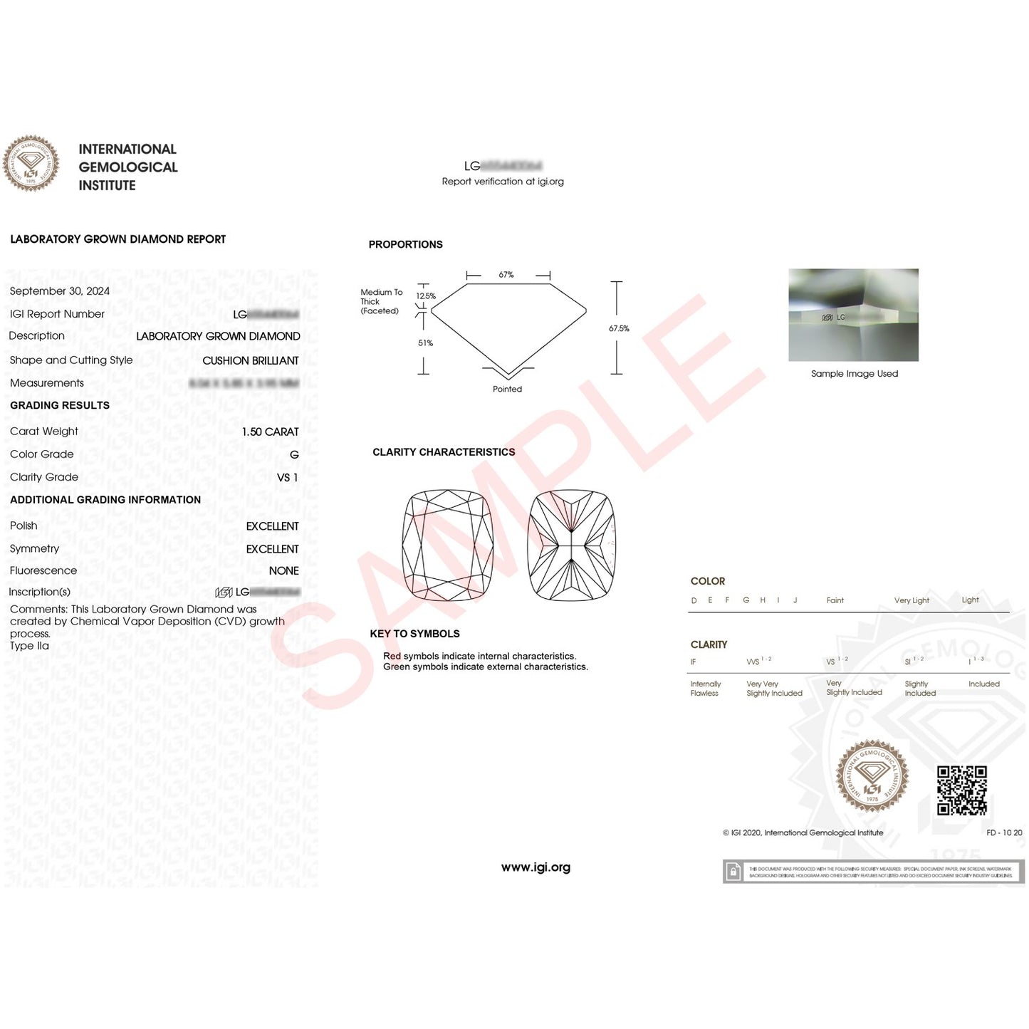 1 1/2 Carat Cushion Lab Grown IGI G/VS1 Diamond Solitaire Ring in 10K White Gold