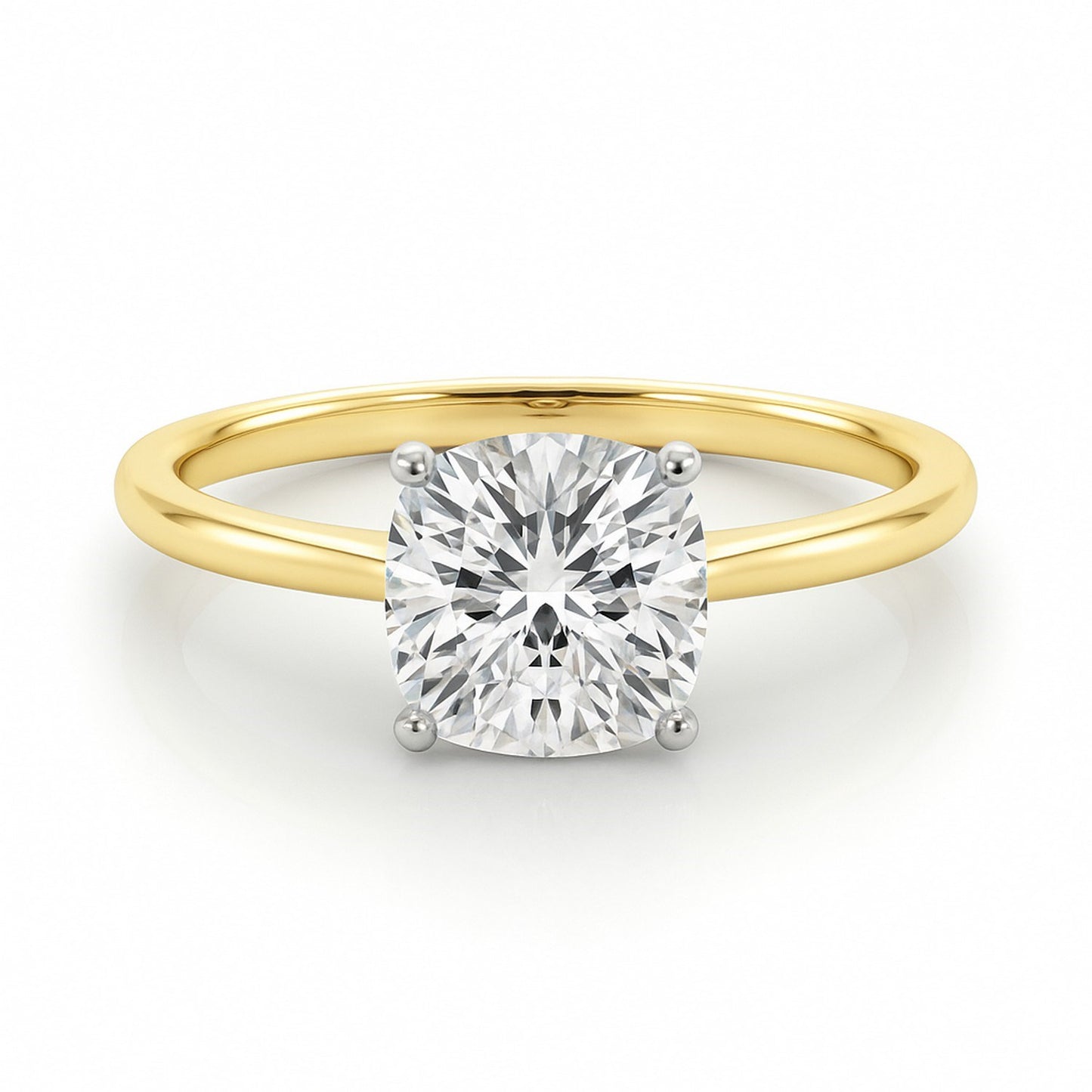 2 Carat Cushion Lab Grown IGI G/VS1 Diamond Solitaire Ring in 10K Yellow Gold