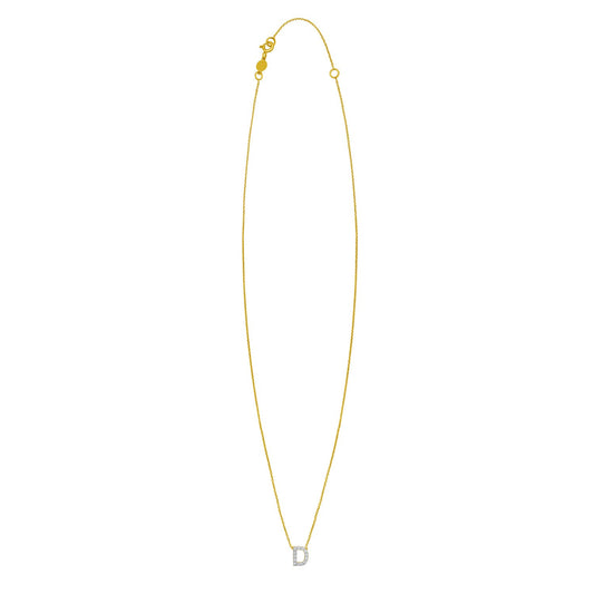 14K Yellow Gold Mini Diamond D Initial Pendant Necklace