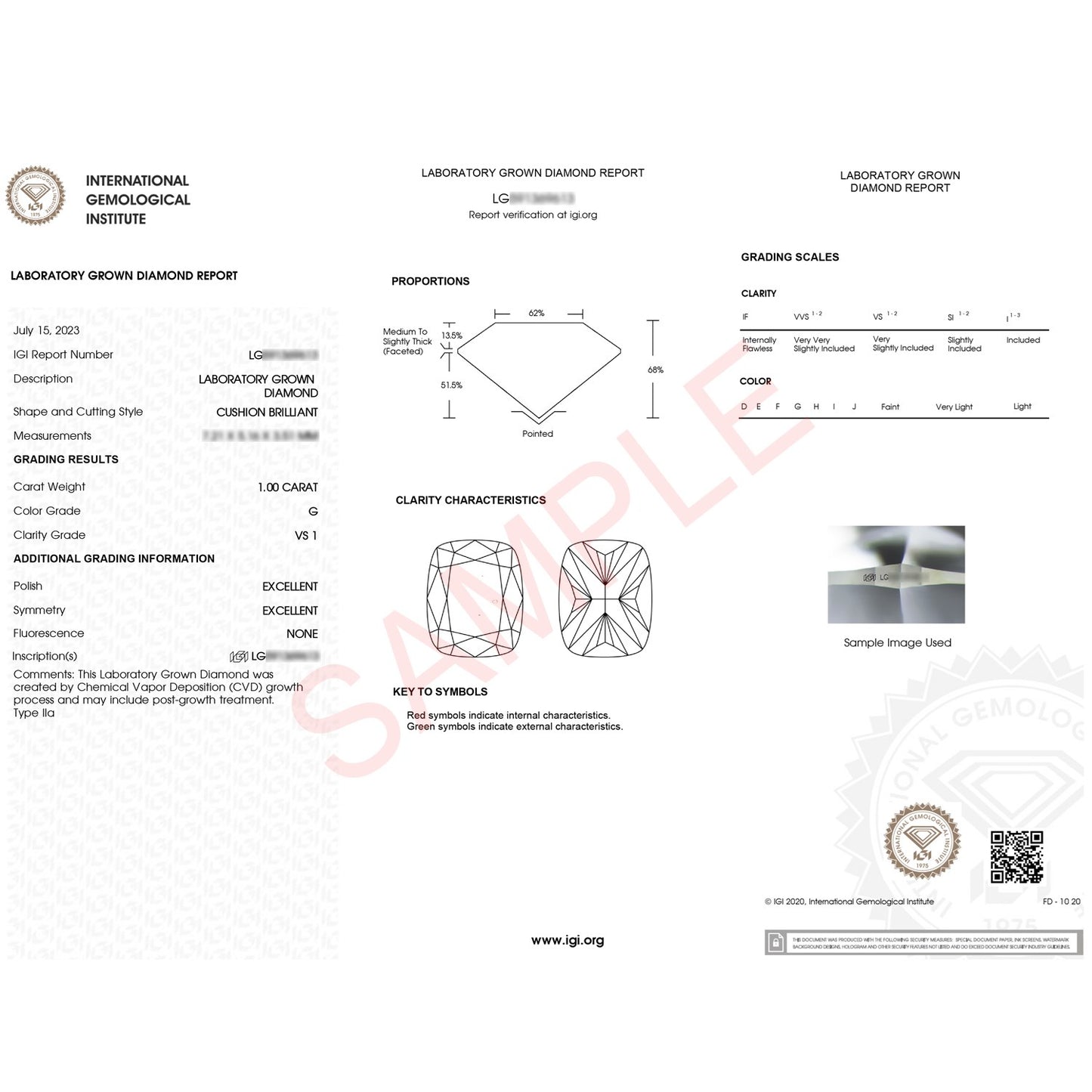 1 Carat Cushion Lab Grown IGI G/VS1 Diamond Solitaire Ring in 14K White Gold