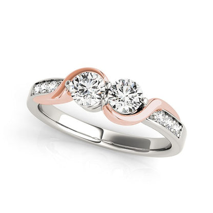 14k White & Rose Gold Round Two Diamond Curved Band Ring (5/8 cttw)