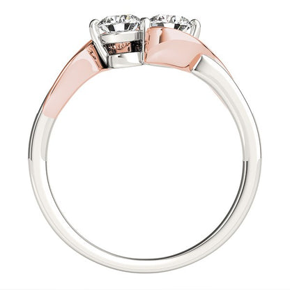 14k White & Rose Gold Round Two Diamond Curved Band Ring (5/8 cttw)