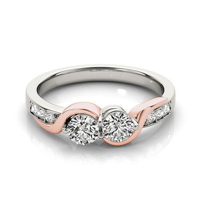 14k White & Rose Gold Round Two Diamond Curved Band Ring (5/8 cttw)