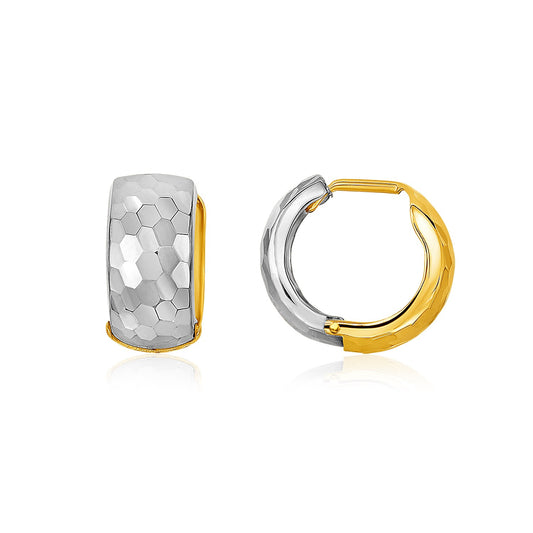 14k Two-Tone Gold Diamond Cut & Interlaced Style Hoop Earrings