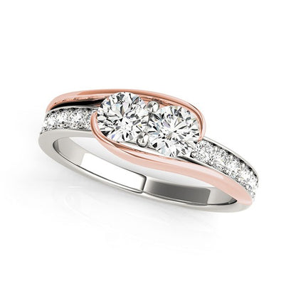 Two Stone Diamond Ring in 14k White & Rose Gold (3/4 cttw)