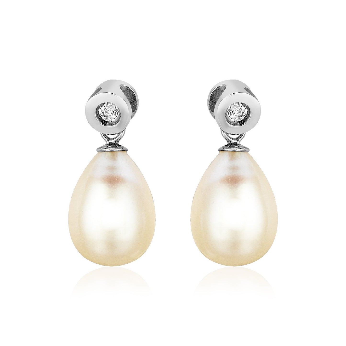 Sterling Silver Earrings with Pear Shaped Freshwater Pearls & Cubic Zirconias